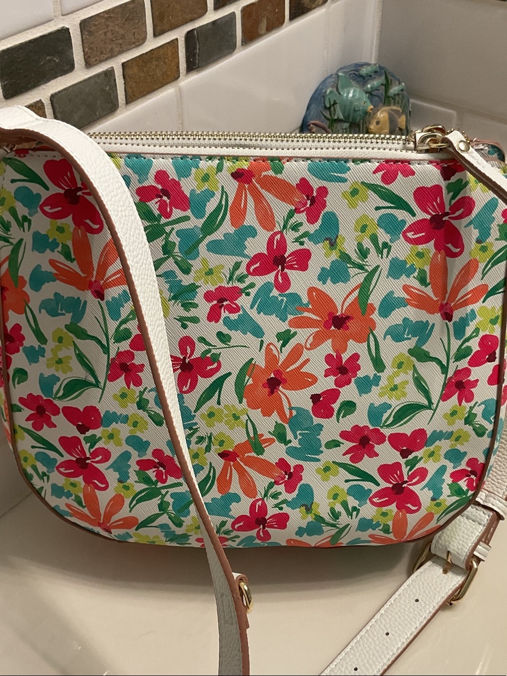 Nanette Lepore White Floral Crossbody with Coral, Teal & Lime Accents - Picture 3 of 6